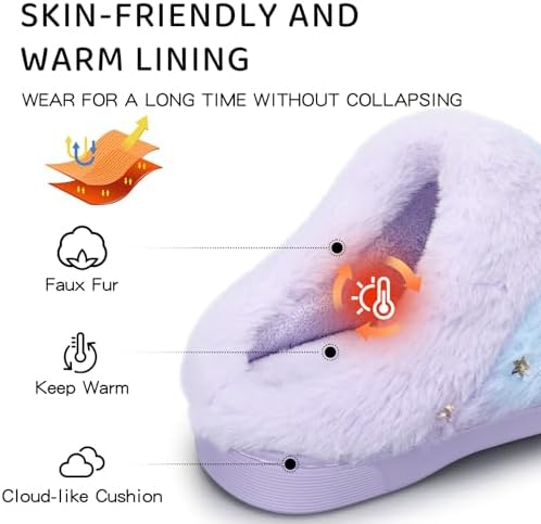 WateLves Girls Slippers Toddler Kids Plush Sequin Slip On Slippers Memory Foam Warm House Shoes For Indoor Outdoor