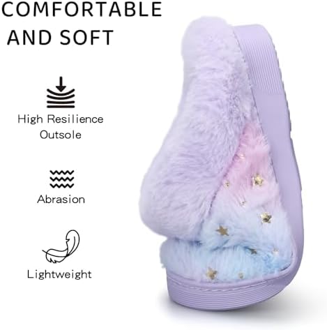 WateLves Girls Slippers Toddler Kids Plush Sequin Slip On Slippers Memory Foam Warm House Shoes For Indoor Outdoor