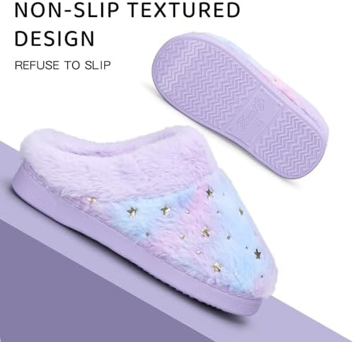 WateLves Girls Slippers Toddler Kids Plush Sequin Slip On Slippers Memory Foam Warm House Shoes For Indoor Outdoor