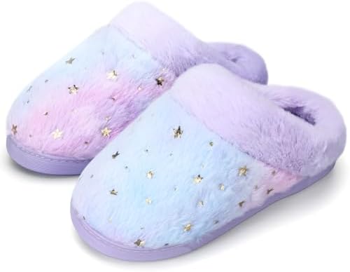 WateLves Girls Slippers Toddler Kids Plush Sequin Slip On Slippers Memory Foam Warm House Shoes for Indoor Outdoor