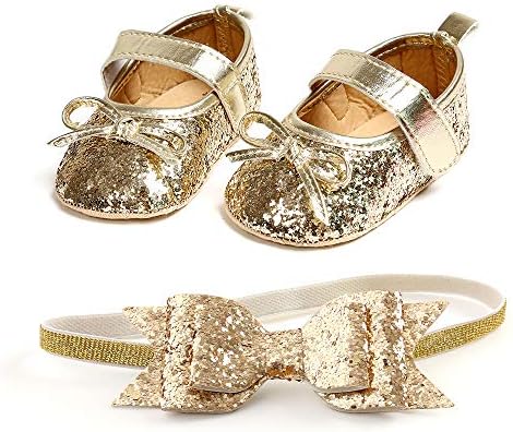 WILLFUN Baby Girls Mary Jane Flats Floral Princess Dress Crib Shoes Non-Slip For Toddler First Walkers