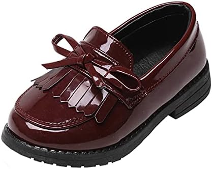 WUIWUIYU Girls Patent Leather Slip-On Penny Loafers Flats Bow Tassel Oxfords Moccasins Dress Shoes