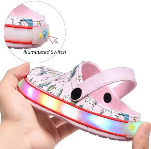 XPKWS Toddler Kids Clogs Boys Girls LED Garden Shoes Light Up Sandals Slip On Quick Dry Beach Slippers