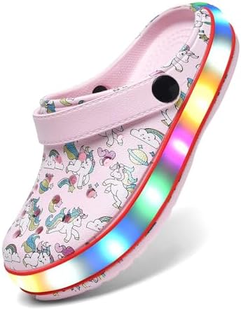 XPKWS Toddler Kids Clogs Boys Girls LED Garden Shoes Light up Sandals Slip on Quick Dry Beach Slippers