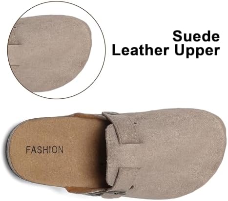 XTJSCBDSH Kids Suede Clogs With Cork Footbed Toddler Boys Girls Sandals Adjustable Buckle Slip-On Slippers Arch Support Mules For Indoor Outdoor