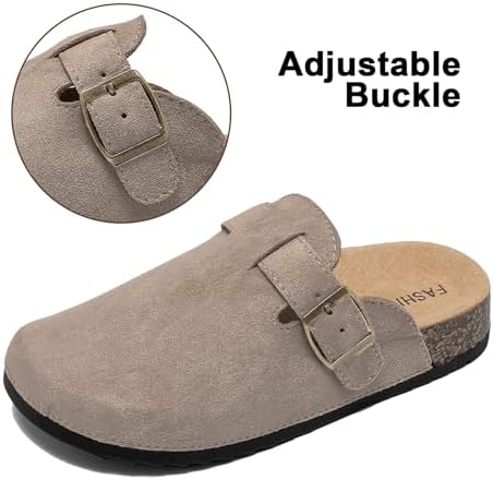 XTJSCBDSH Kids Suede Clogs With Cork Footbed Toddler Boys Girls Sandals Adjustable Buckle Slip-On Slippers Arch Support Mules For Indoor Outdoor