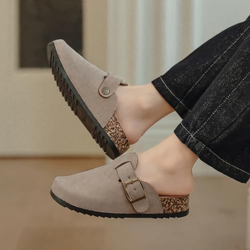 XTJSCBDSH Kids Suede Clogs With Cork Footbed Toddler Boys Girls Sandals Adjustable Buckle Slip-On Slippers Arch Support Mules For Indoor Outdoor
