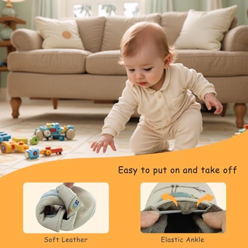 YALION Soft Leather Baby Shoes Moccasins Slip-on Boys Girls Slippers With Elastic Ankle Anti-Slip First Walking Crib Shoes For Infant Toddlers