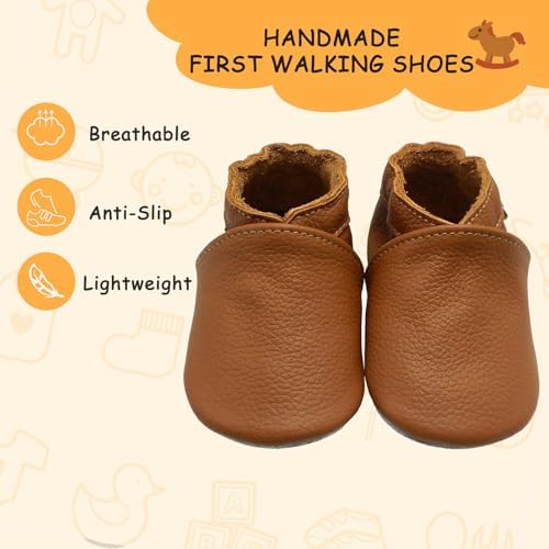 YALION Soft Leather Baby Shoes Moccasins Slip-on Boys Girls Slippers With Elastic Ankle Anti-Slip First Walking Crib Shoes For Infant Toddlers