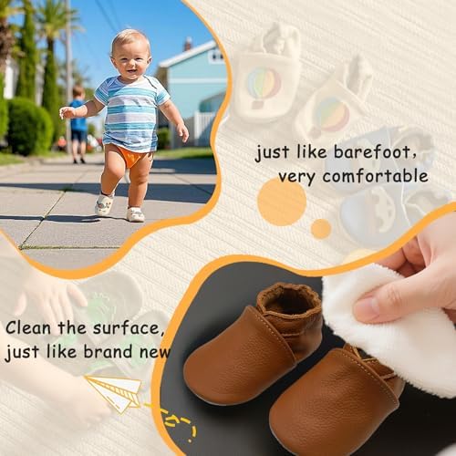 YALION Soft Leather Baby Shoes Moccasins Slip-on Boys Girls Slippers With Elastic Ankle Anti-Slip First Walking Crib Shoes For Infant Toddlers