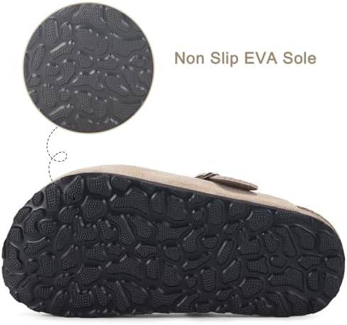 ZUSERIS Kids Suede Clogs Toddler Clogs Boys Girls Cork Footbed Sandals Potato Shoes Leather Slip On Mules With Adjustable Buckle