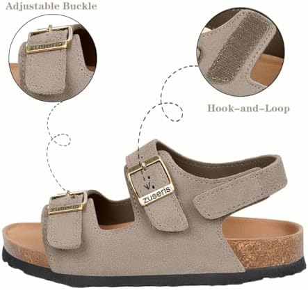 ZUSERIS Kids Toddler Sandals Boys Girls Cork Footbed Sandal Comfort Double Buckle Slip On Slippers With Adjustable Back Strap