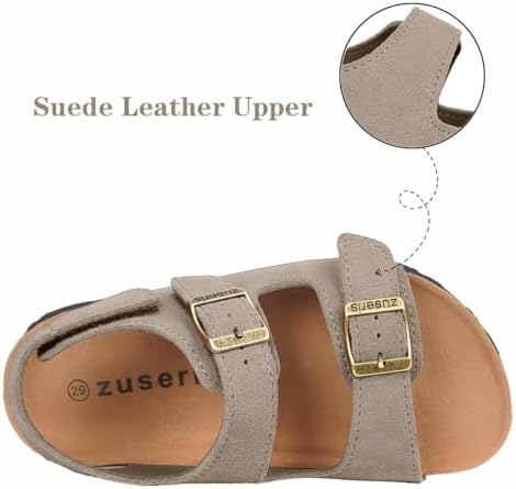 ZUSERIS Kids Toddler Sandals Boys Girls Cork Footbed Sandal Comfort Double Buckle Slip On Slippers With Adjustable Back Strap