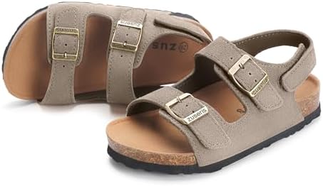 ZUSERIS Kids Toddler Sandals Boys Girls Cork Footbed Sandal Comfort Double Buckle Slip On Slippers with Adjustable Back Strap