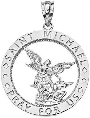 纯银圣迈克尔祈祷美国圆形吊坠吊坠 白金 标准纯银