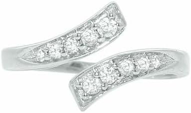 0.10 Ct Round Cut Simulated Diamond Bypass Adjustable Toe Ring 14K White Gold Plated 925 Silver