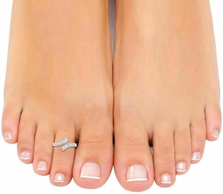 0.10 Ct Round Cut Simulated Diamond Bypass Adjustable Toe Ring 14K White Gold Plated 925 Silver