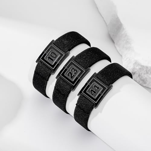 男士男孩数字手链 黑色弹性弹力带可调节 0-99 运动员球衣数字手链运动珠宝篮球棒球足球礼品青少年男孩