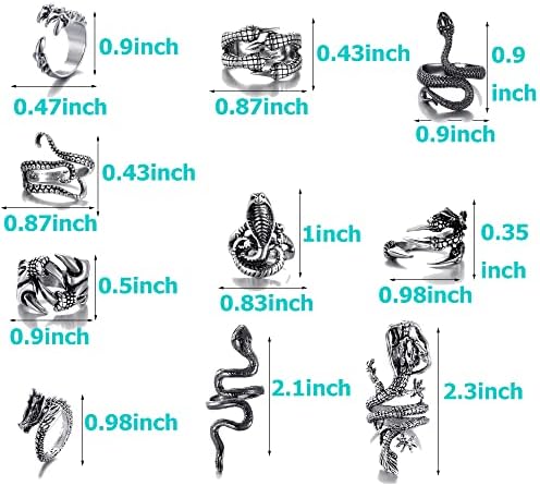 10 Pieces Of Vintage Punk Ring Dragon Snake Octopus Adjustable Ring