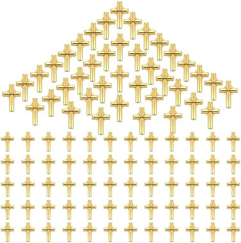 100 Pcs Cross Pins Bulk Metal Golden Silver Religious Christian Cross Brooch Pins Set Religious Enamel for Christian Chaplain Gifts Funeral Church Prayer Activities (Gold)