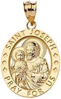 10k Gold Saint Joseph Pray For Us Oval Charm Pendant