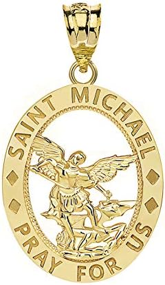 10k Gold Saint Saint Michael Pray for Us Oval Charm Pendant