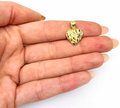 10K Yellow Gold Nugget Heart Pendant 0.7"-1.4"