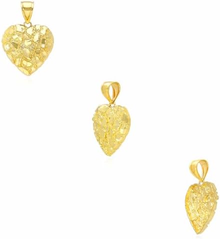 10K Yellow Gold Nugget Heart Pendant 0.7"-1.4"