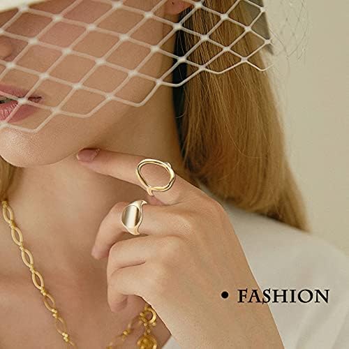 10PCS Gold Dome Chunky Rings For Women 18K Gold Plated Braided Twisted Round Signet Rings Adjustable Open Ring Band Statement Jewelry Size 7-9