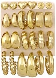12 Pairs Chunky Gold Hoop Earrings for Women Trendy Gold Plated Lightweight Hypoallergenic Stack Thick Open Twisted Huggie Hoops Earring Set