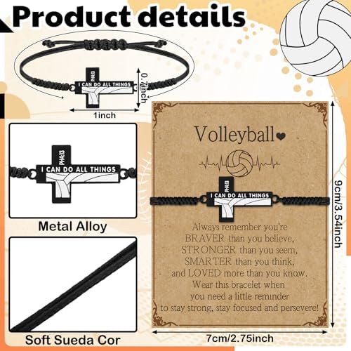 12 Set Volleyball Soccer Football Softball Baseball Bracelets Gifts Adjustable Cross Charm Bracelets Party Favor Team Gifts With Inspirational Cards For Teen Player Group Ball Lover