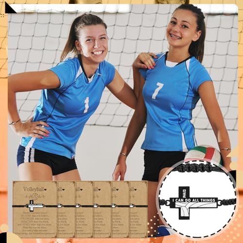 12 Set Volleyball Soccer Football Softball Baseball Bracelets Gifts Adjustable Cross Charm Bracelets Party Favor Team Gifts With Inspirational Cards For Teen Player Group Ball Lover
