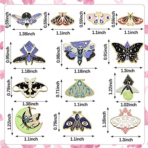 13 PACK Butterfly Moth Pins Enamel Gothic Vintage Cool Horror Brooches For Backpack Steampunk Badge Jewelry