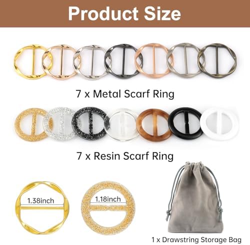 14 PCS Silk Scarf Ring Clip T-shirt Ties Clips Clothes Corner Knotted Button For Women Shirt Waist Cincher Clips Tightener Women Fashion Metal Round Circle Shirt Clip With 1 Storage Bag