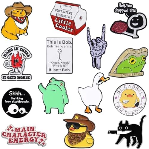 14 Pieces Funny Enamel Pins Set Enamel Lapel Pin Cute Brooch Pin Badges for Backpack Clothing Bags Hats Decorations