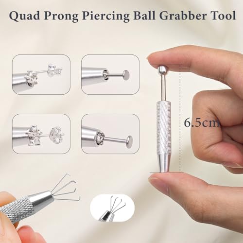 14G 16G 18G 20G Piercing Taper Kit Piercing Ball Grabber Tool Stainless Steel Flat Back Earring Applicator Tool Threadless Insertion Pin Curved Body Piercings Kits For Ear/Nose/Navel/Lip/Eyebrow