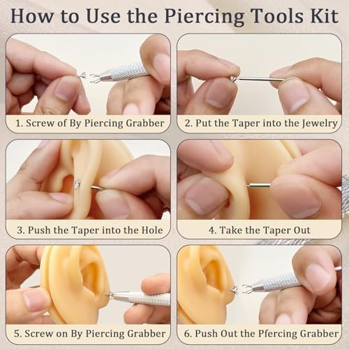 14G 16G 18G 20G Piercing Taper Kit Piercing Ball Grabber Tool Stainless Steel Flat Back Earring Applicator Tool Threadless Insertion Pin Curved Body Piercings Kits For Ear/Nose/Navel/Lip/Eyebrow