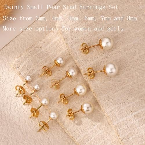 14K Gold Filled Polished Small CZ Pearl Ball Stud Earrings Set For Women Men 20G Surgical Steel Hypoallergenic Piercing Studs For Sensitive Ear Pack Of 6 Pairs