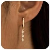 14K Gold Plated Butterfly Dangle Earrings for Women - Dainty Trendy Hypoallergenic CZ Drop Earrings - Simple Long Dangling Jewelry