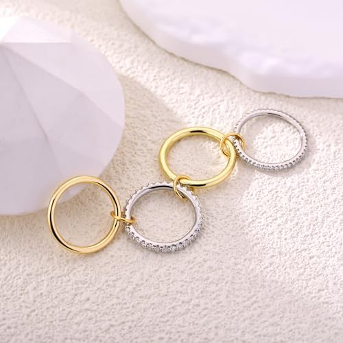 14K Gold Plated Interlocked Stackable Rings For Women Non Tarnish Gold And Silver Cubic Zirconia Statement Rings Set Mixed Metals Ring Two-Toned Connected Bands Stacking Jewelry