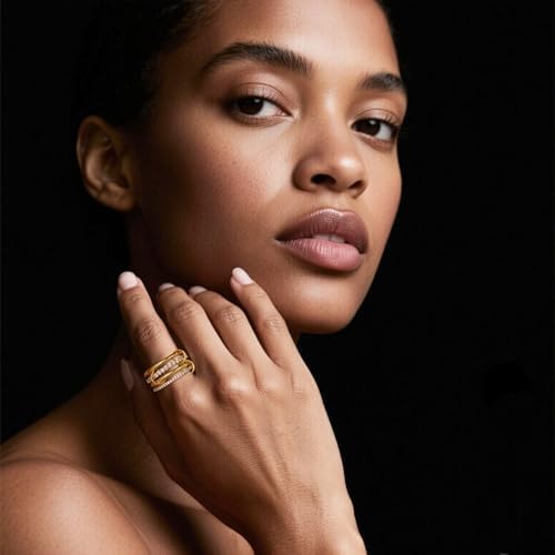 14K Gold Plated Interlocked Stackable Rings For Women Non Tarnish Gold And Silver Cubic Zirconia Statement Rings Set Mixed Metals Ring Two-Toned Connected Bands Stacking Jewelry