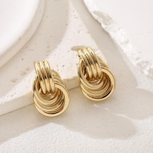 14K Gold Plated Knot Earrings For Women Gold Silver Earrings Heart Link Drop Dangle Earring Chunky Golden Knotted Statement Jewelry