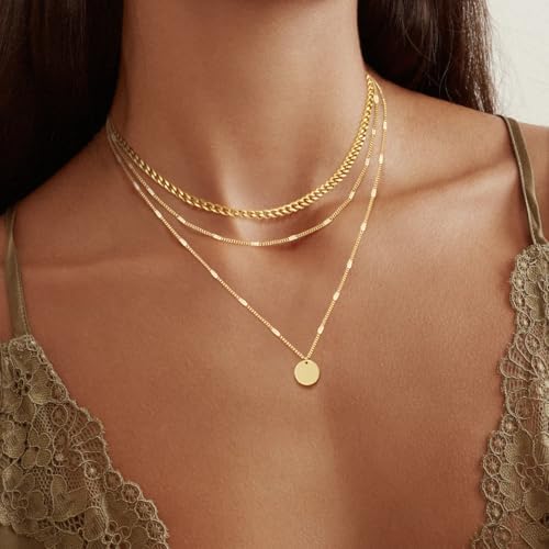 14K Gold Plated Layering Necklaces For Women Gold Necklace Set Cuban Link Snake Chain Paperclip Layered Chains Twisted Rope And Twisted Chain Trendy Layering Necklace