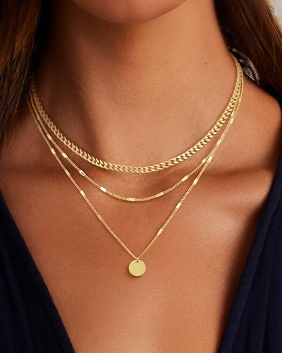 14K Gold Plated Layering Necklaces For Women Gold Necklace Set Cuban Link Snake Chain Paperclip Layered Chains Twisted Rope And Twisted Chain Trendy Layering Necklace