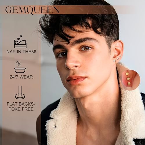 14K Solid Gold Flat Back Earring Hypoallergenic - 18G Cartilage Tragus Conch Helix Piercing Jewelry Extended Internal Thread Labret Lip Nose Stud For Women Men Simulated Diamond CZ 2/3/4mm