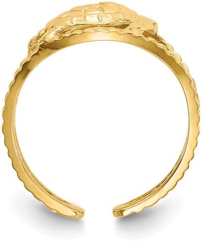 14k Yellow Gold Turtle Toe Ring With Diamond-Cut Detailing - Made In USA
