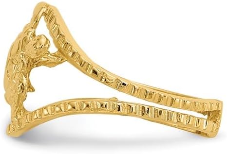 14k Yellow Gold Turtle Toe Ring With Diamond-Cut Detailing - Made In USA