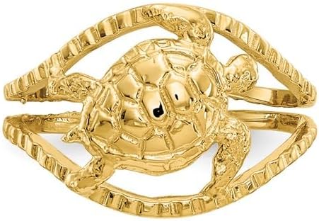 14k Yellow Gold Turtle Toe Ring With Diamond-Cut Detailing - Made In USA