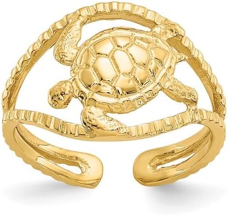 14k Yellow Gold Turtle Toe Ring with Diamond-Cut Detailing - Made in USA
