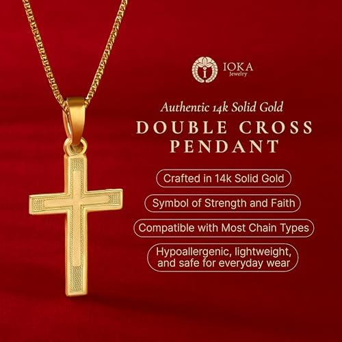 14K Yellow Solid Gold Cross Pendant For Men Or Women In Two Sizes – 14 Karat Small Jesus Charm For Necklace Or Chain – Thin Crucifix Jewelry Gift For Baptism Confirmation Christian Religious Or Everyday Wear